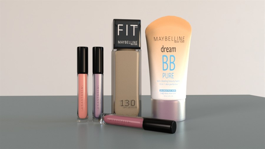 Cosmetics products rendered together