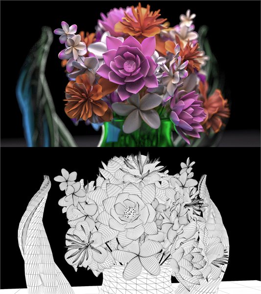 Floral still life rendered in Maya