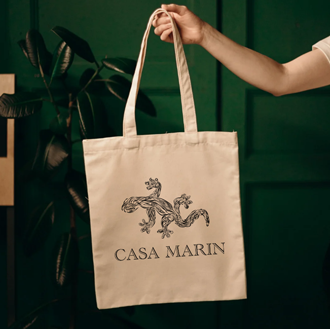 Canvas tote printed with the gecko and the Casa Marin wordmark