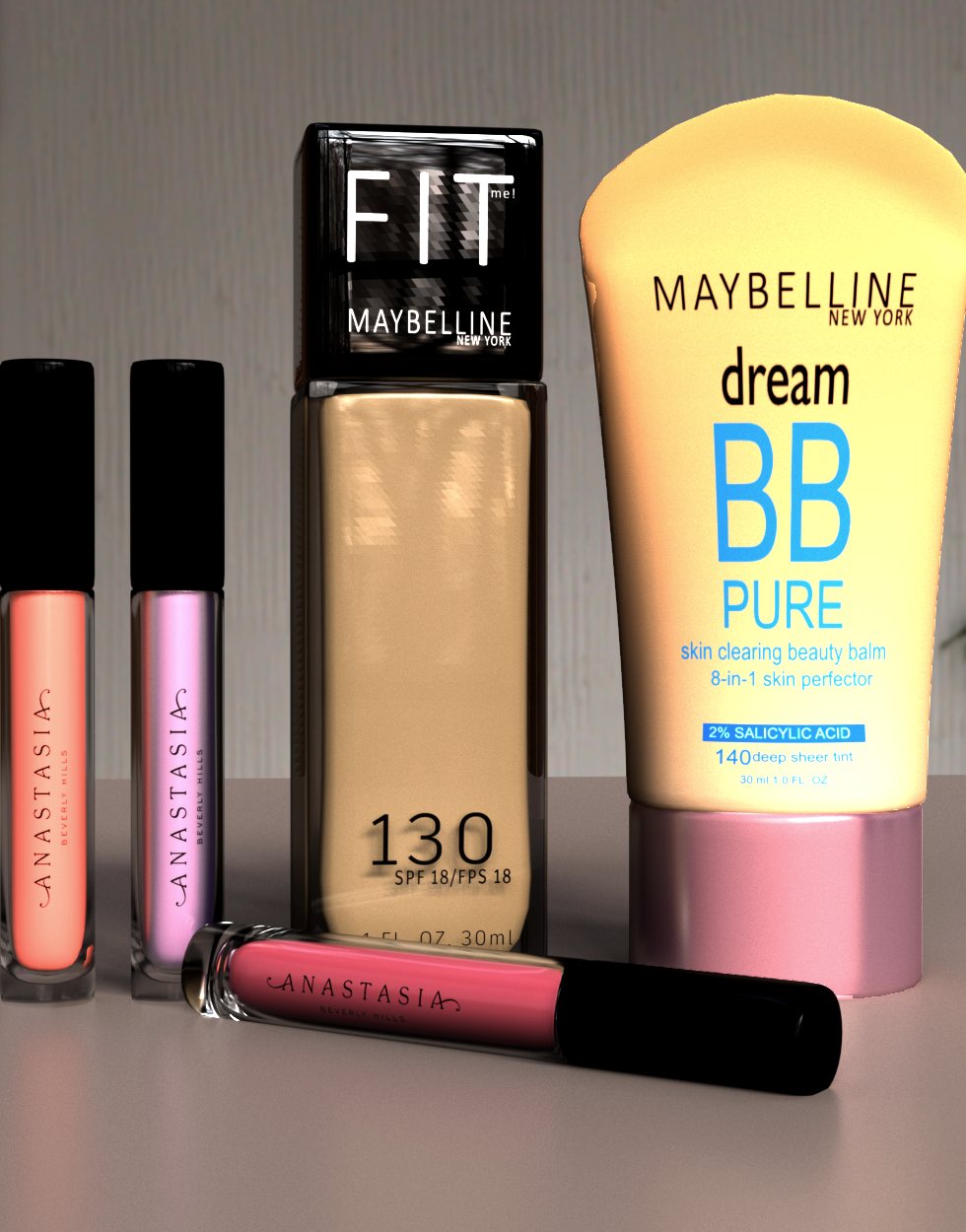 The three products arranged together on a neutral set