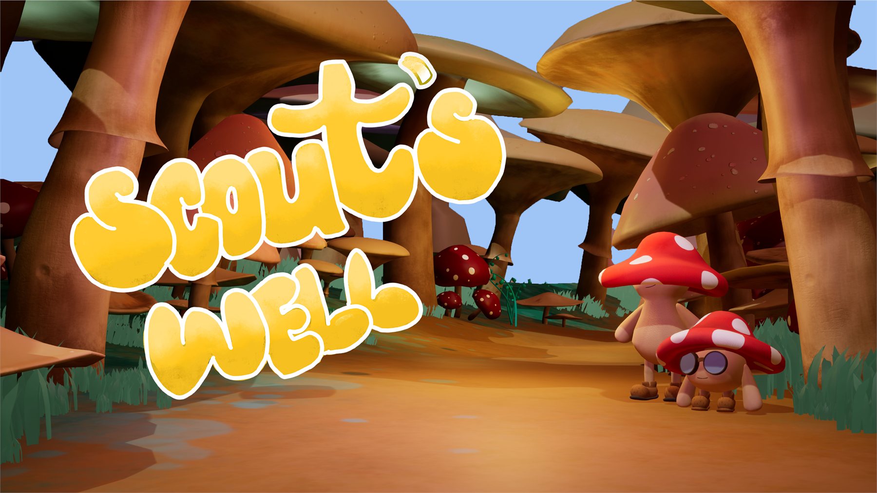 Scout's Well title card, showing the mushroom village